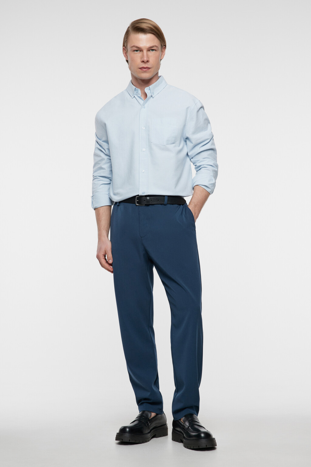 Брюки прямые костюмные со средней посадкой - цвет синий - 4
