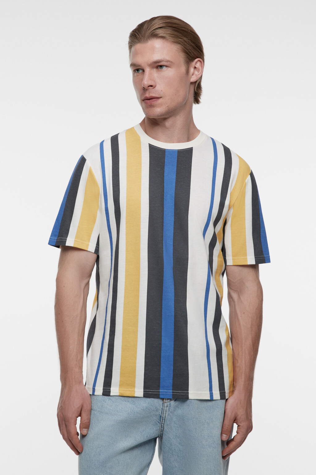 Футболка прямая хлопковая с принтом в полоску - цвет черный - 1