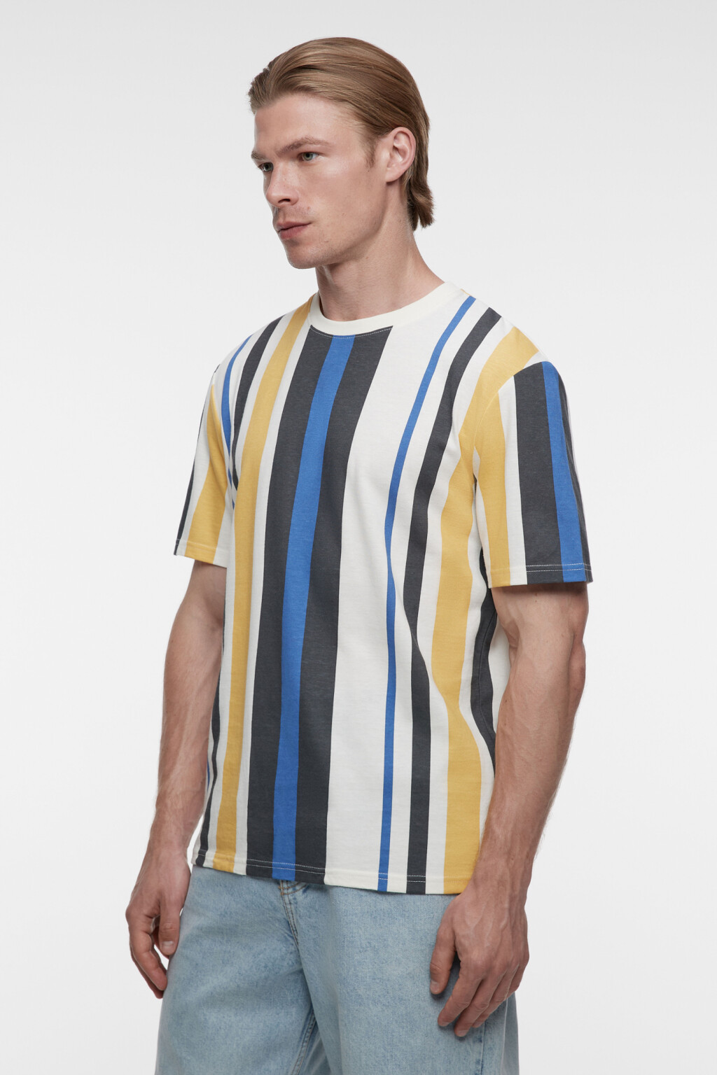 Футболка прямая хлопковая с принтом в полоску - цвет черный - 2