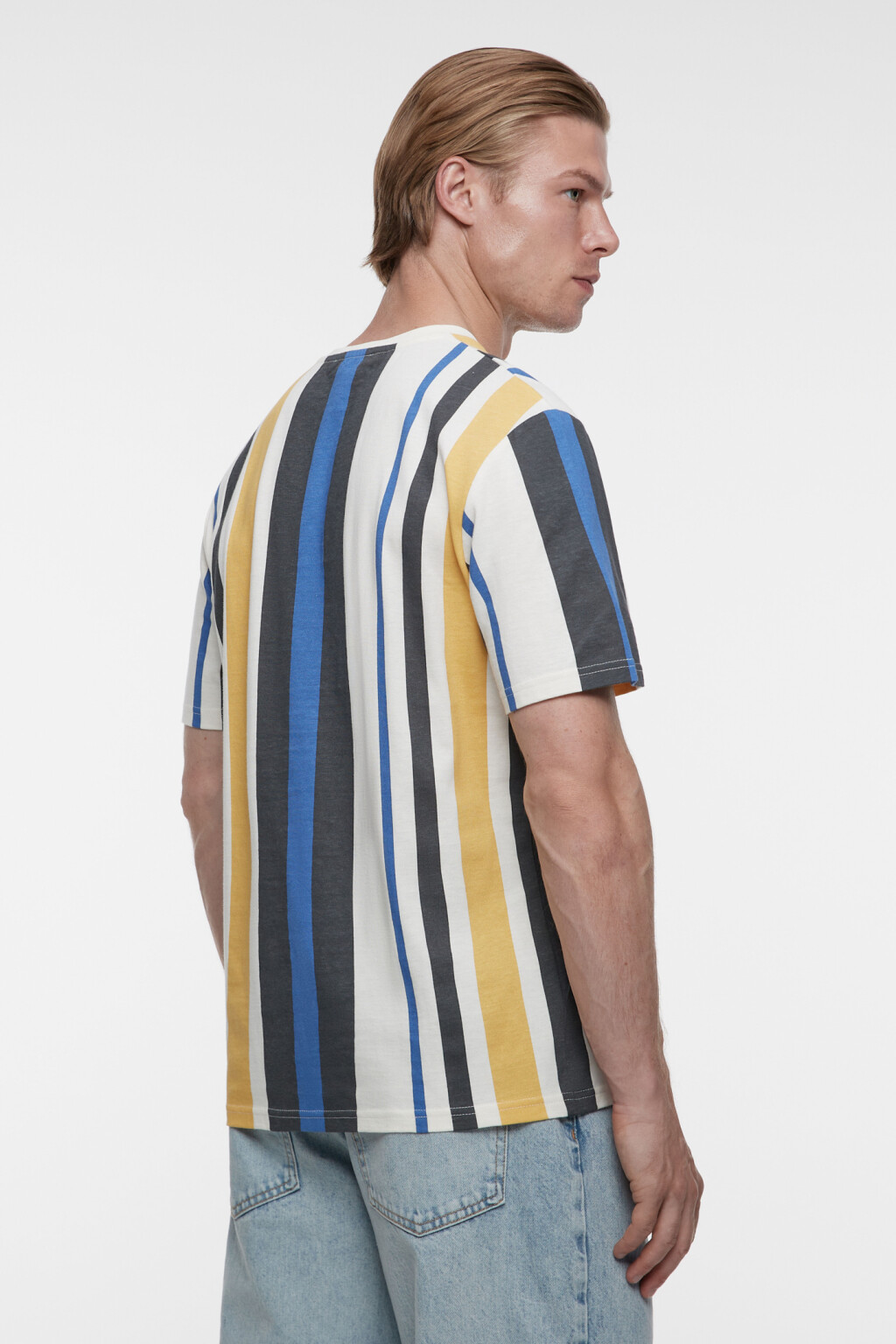 Футболка прямая хлопковая с принтом в полоску - цвет черный - 3