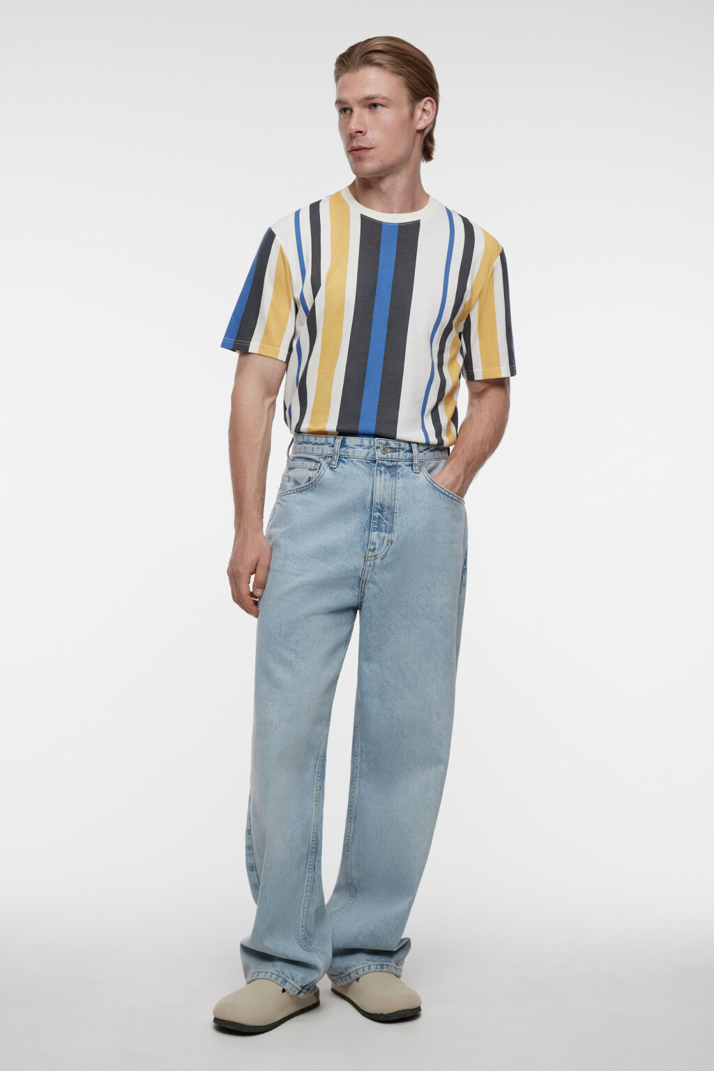 Футболка прямая хлопковая с принтом в полоску - цвет черный - 4