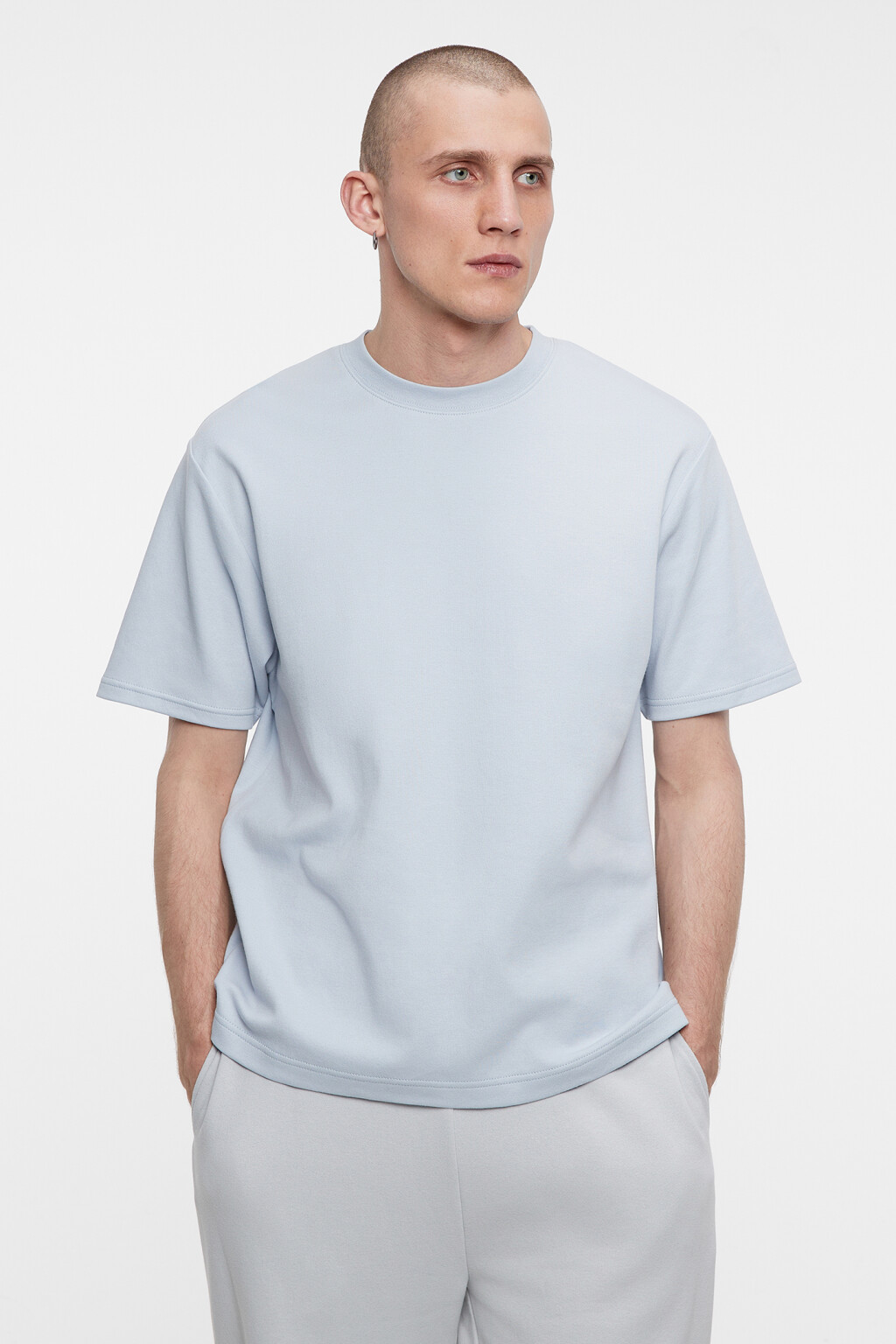 Футболка прямая хлопковая с короткими рукавами - цвет голубой - 1