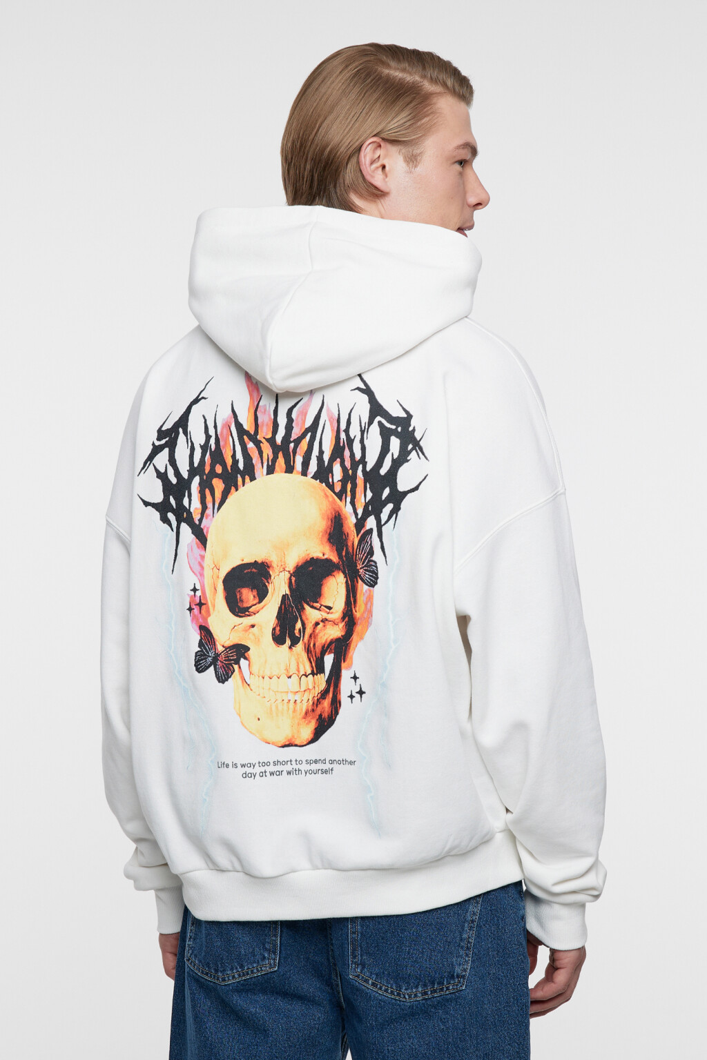 Толстовка oversize хлопковая с черепом на спине - цвет белый - 2