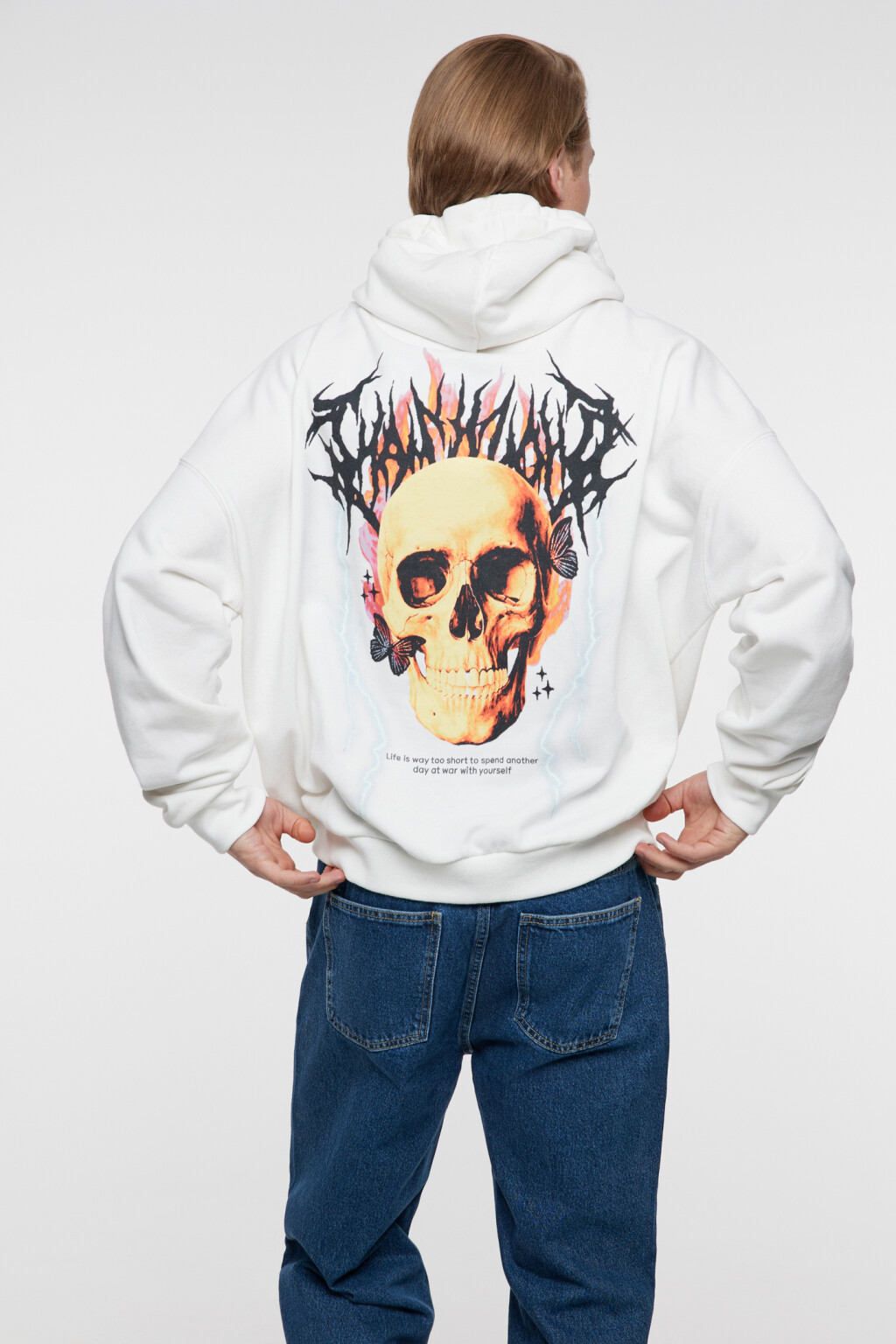 Толстовка oversize хлопковая с черепом на спине - цвет белый - 1