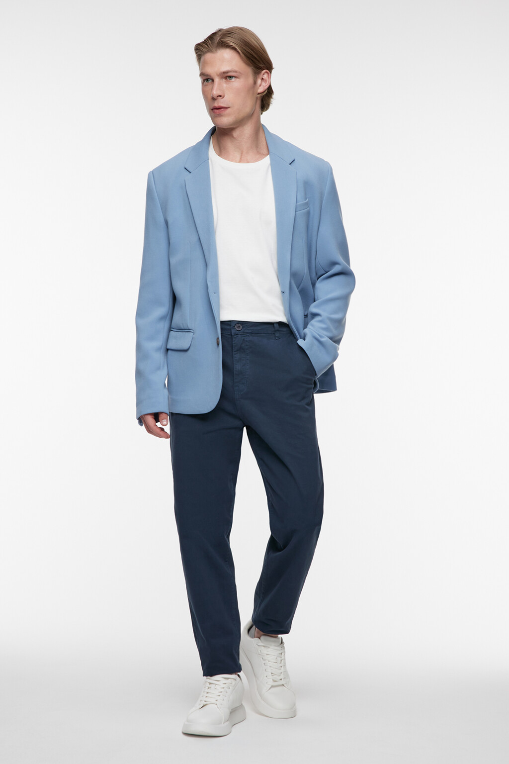 Брюки чинос хлопковые со средней посадкой - цвет синий - 2