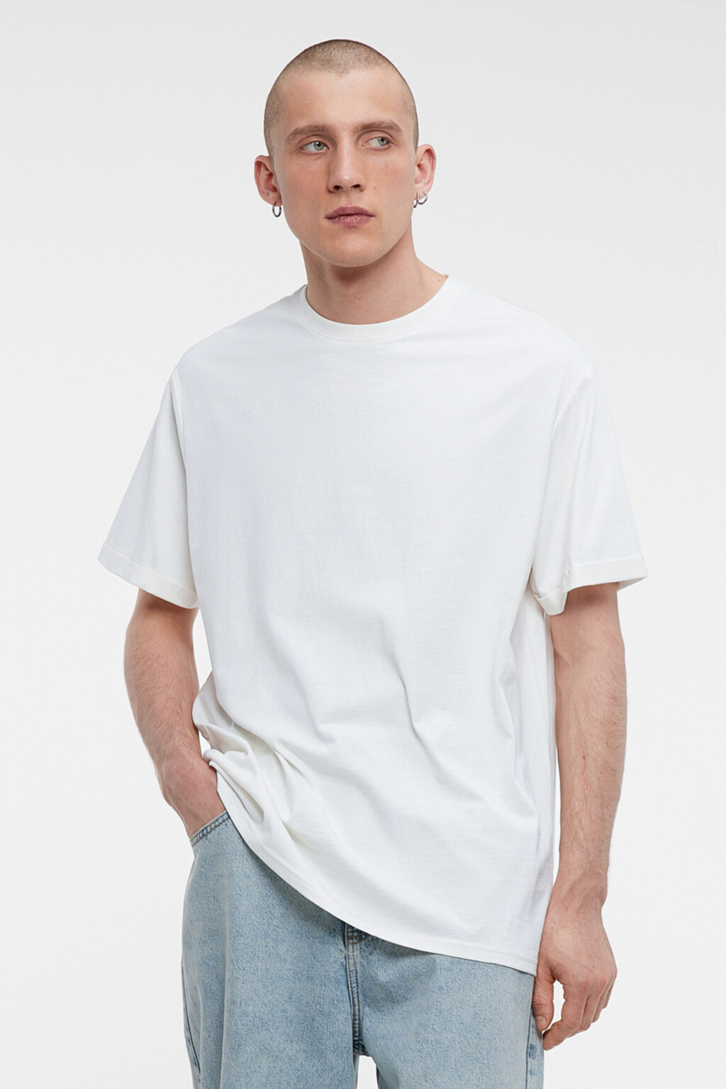 Футболка хлопковая прямая однотонная - цвет белый - 1
