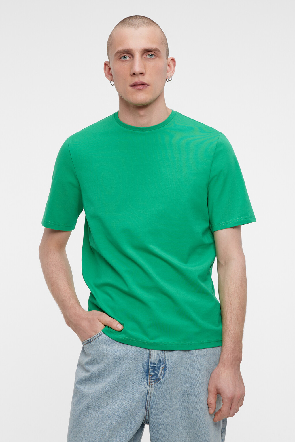 Футболка хлопковая прямая базовая - цвет зеленый - 2