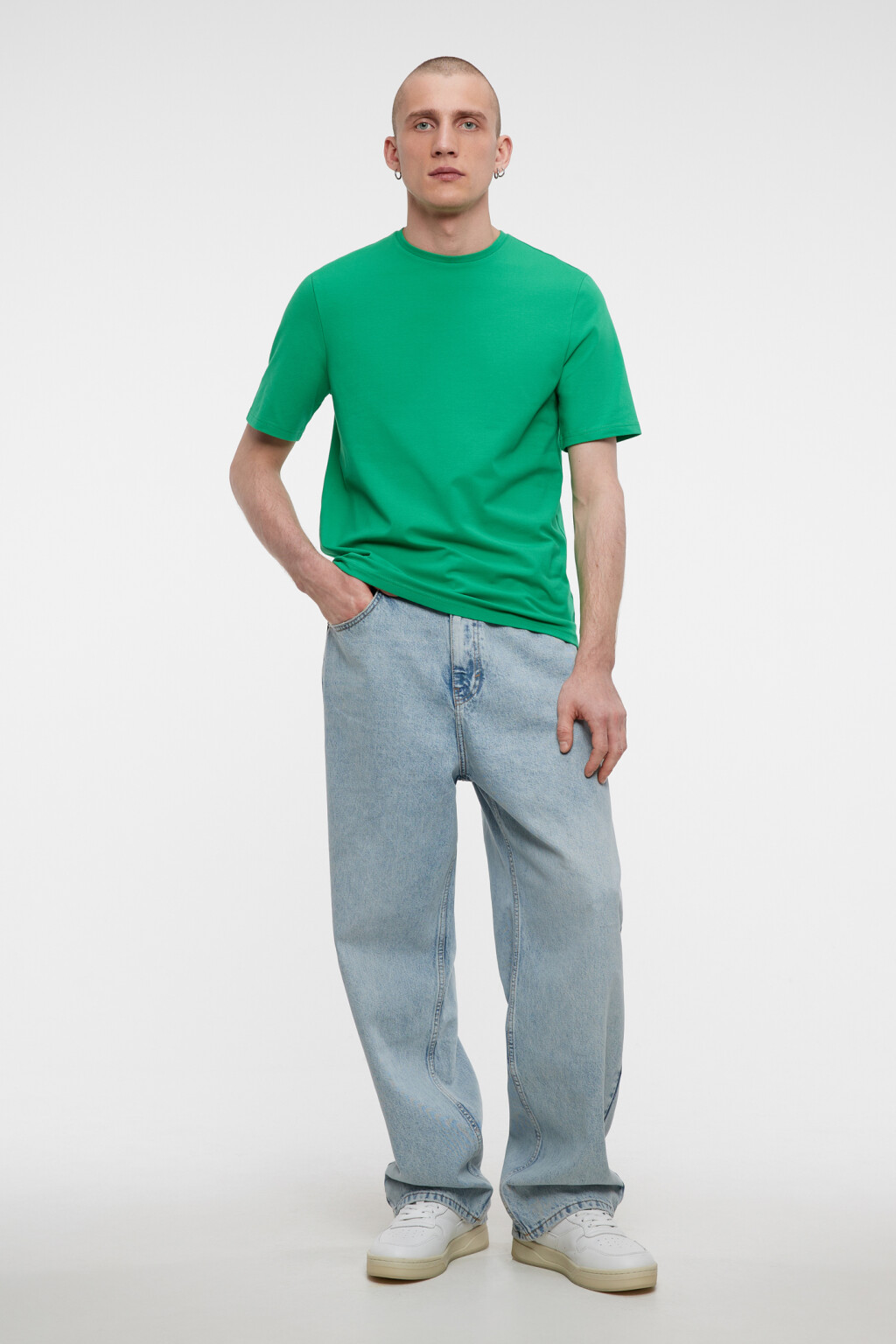 Футболка хлопковая прямая базовая - цвет зеленый - 1