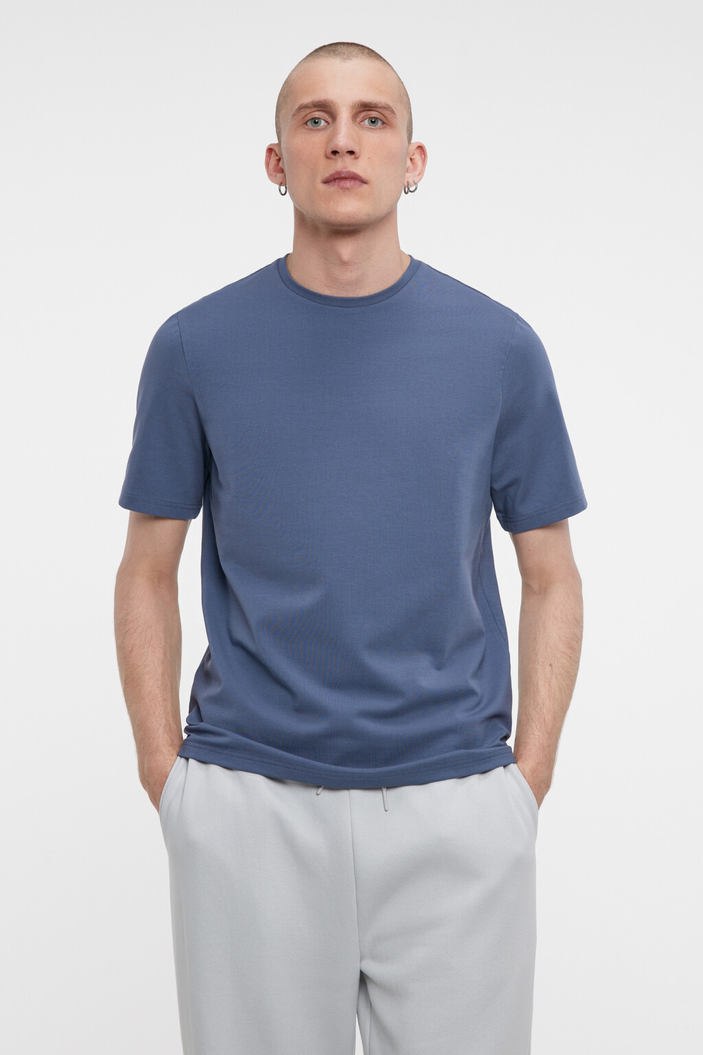 Футболка хлопковая прямая базовая - цвет синий - 1