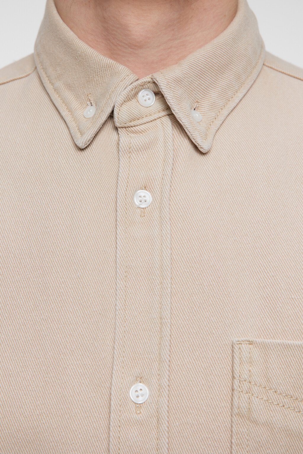 Рубашка прямая джинсовая с нагрудным карманом - цвет бежевый - 5