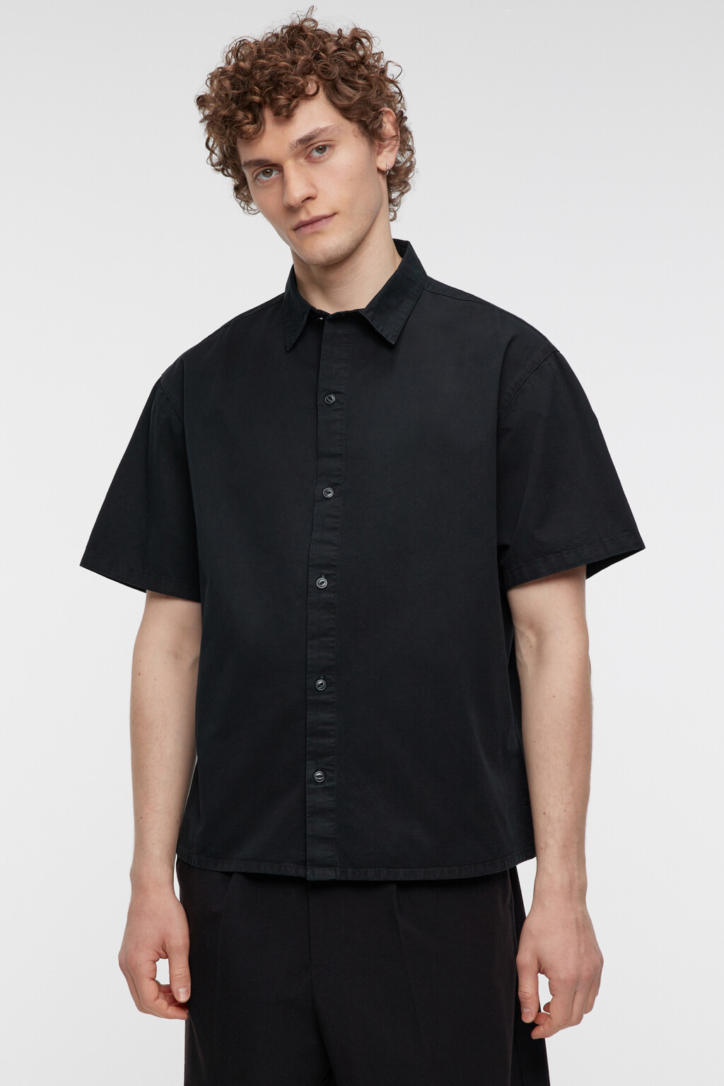 Рубашка прямая хлопковая с коротким рукавом - цвет черный - 2