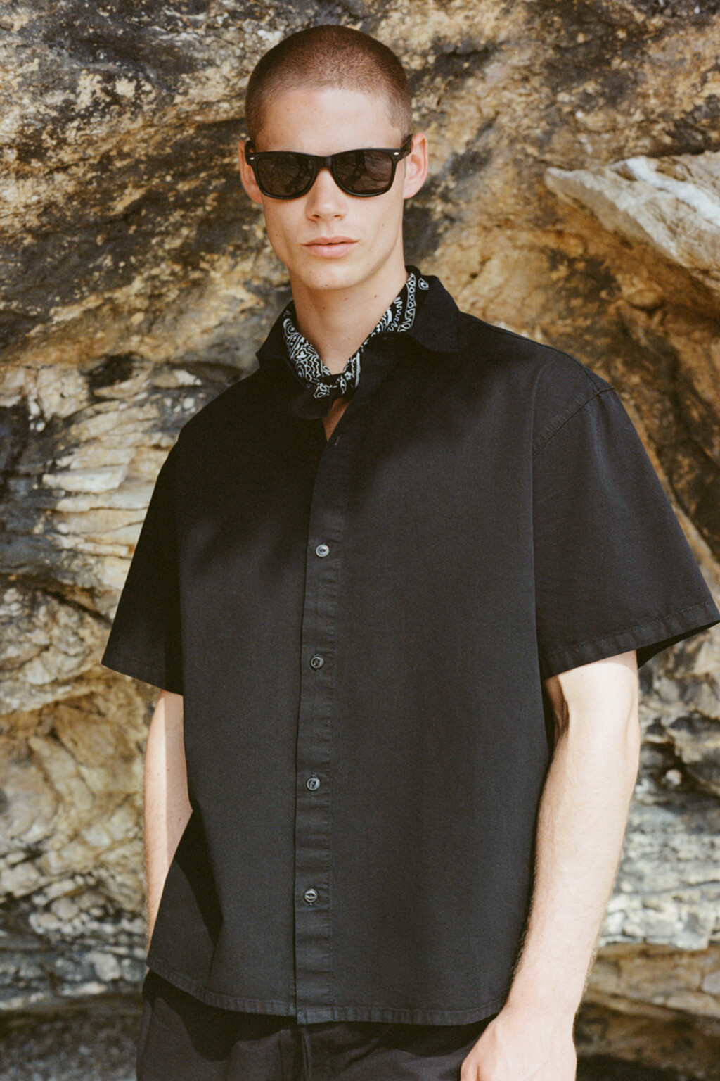 Рубашка прямая хлопковая с коротким рукавом - цвет черный - 8