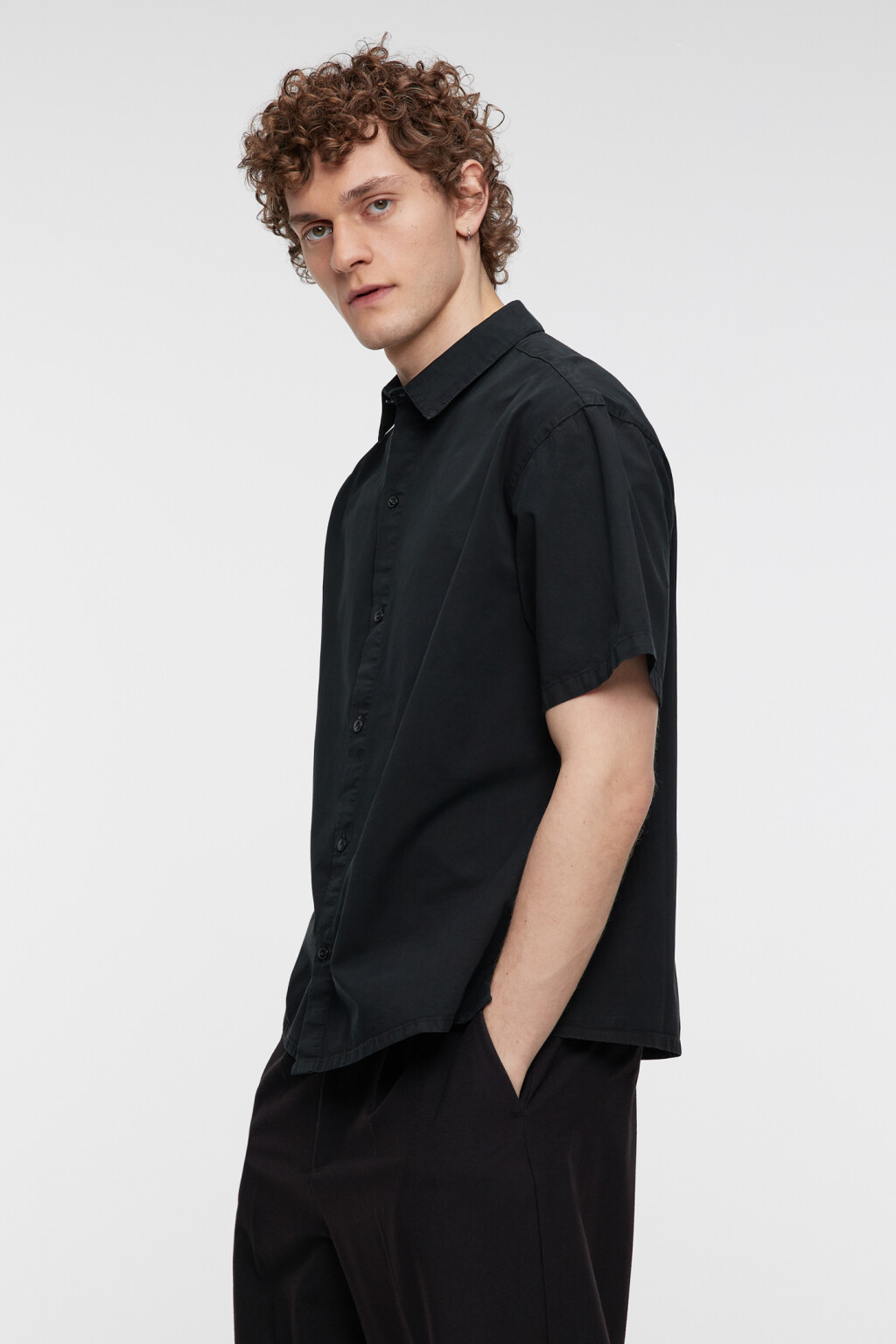 Рубашка прямая хлопковая с коротким рукавом - цвет черный - 3