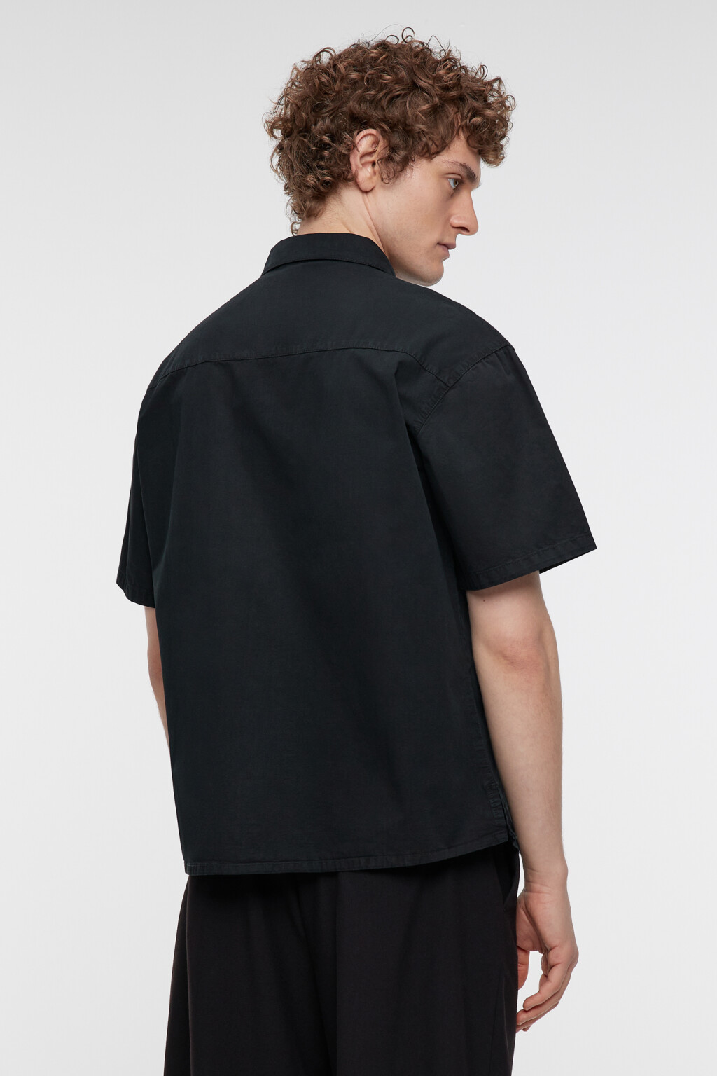 Рубашка прямая хлопковая с коротким рукавом - цвет черный - 4