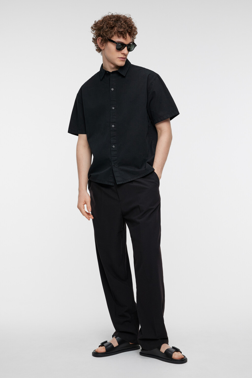 Рубашка прямая хлопковая с коротким рукавом - цвет черный - 5