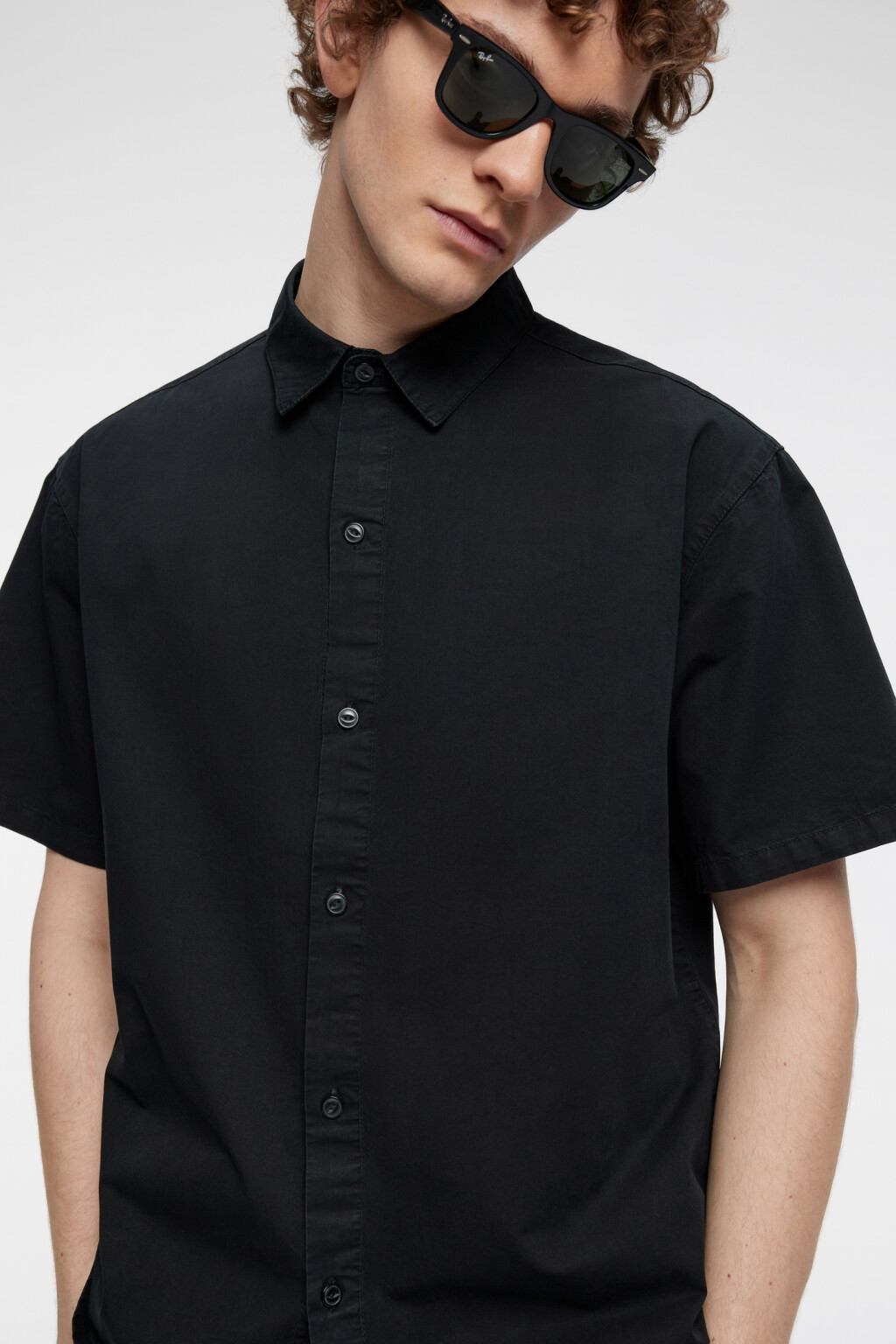Рубашка прямая хлопковая с коротким рукавом - цвет черный - 1