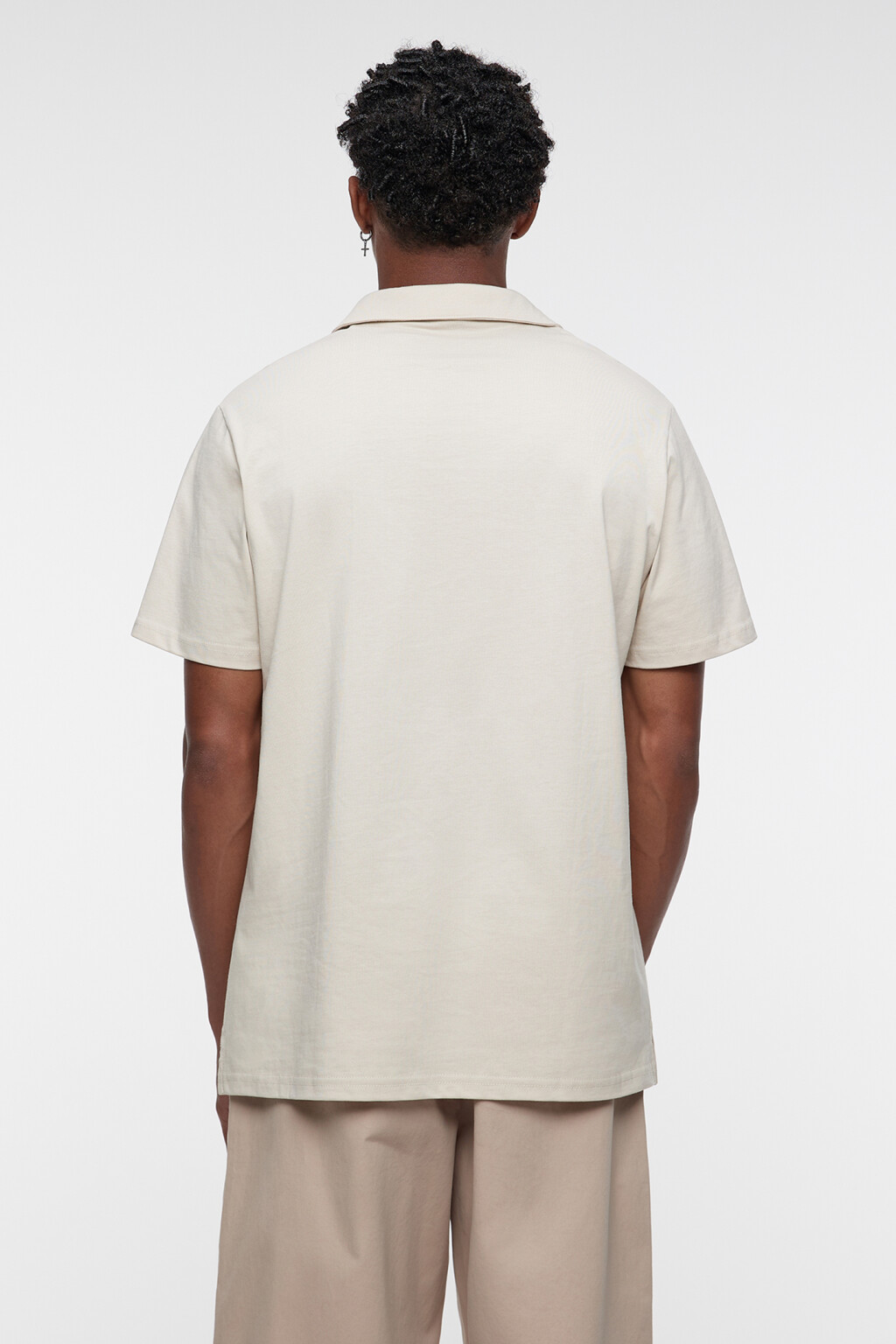 Футболка-поло прямая хлопковая однотонная - цвет бежевый - 4