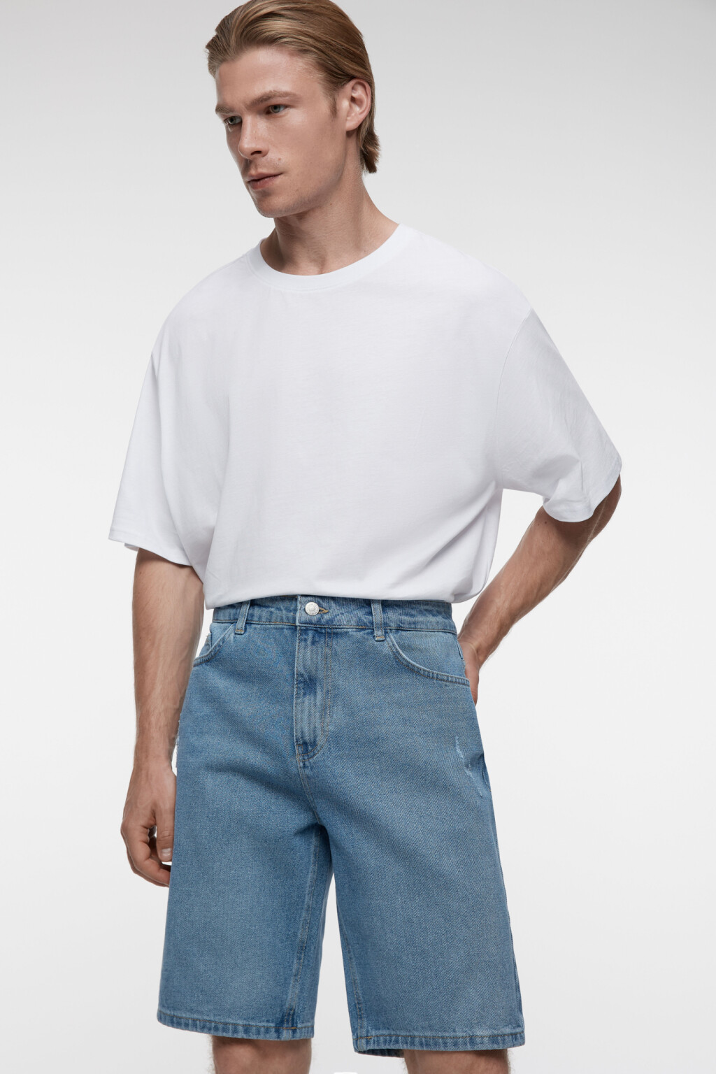 Шорты slim джинсовые короткие со средней посадкой - цвет голубой - 7