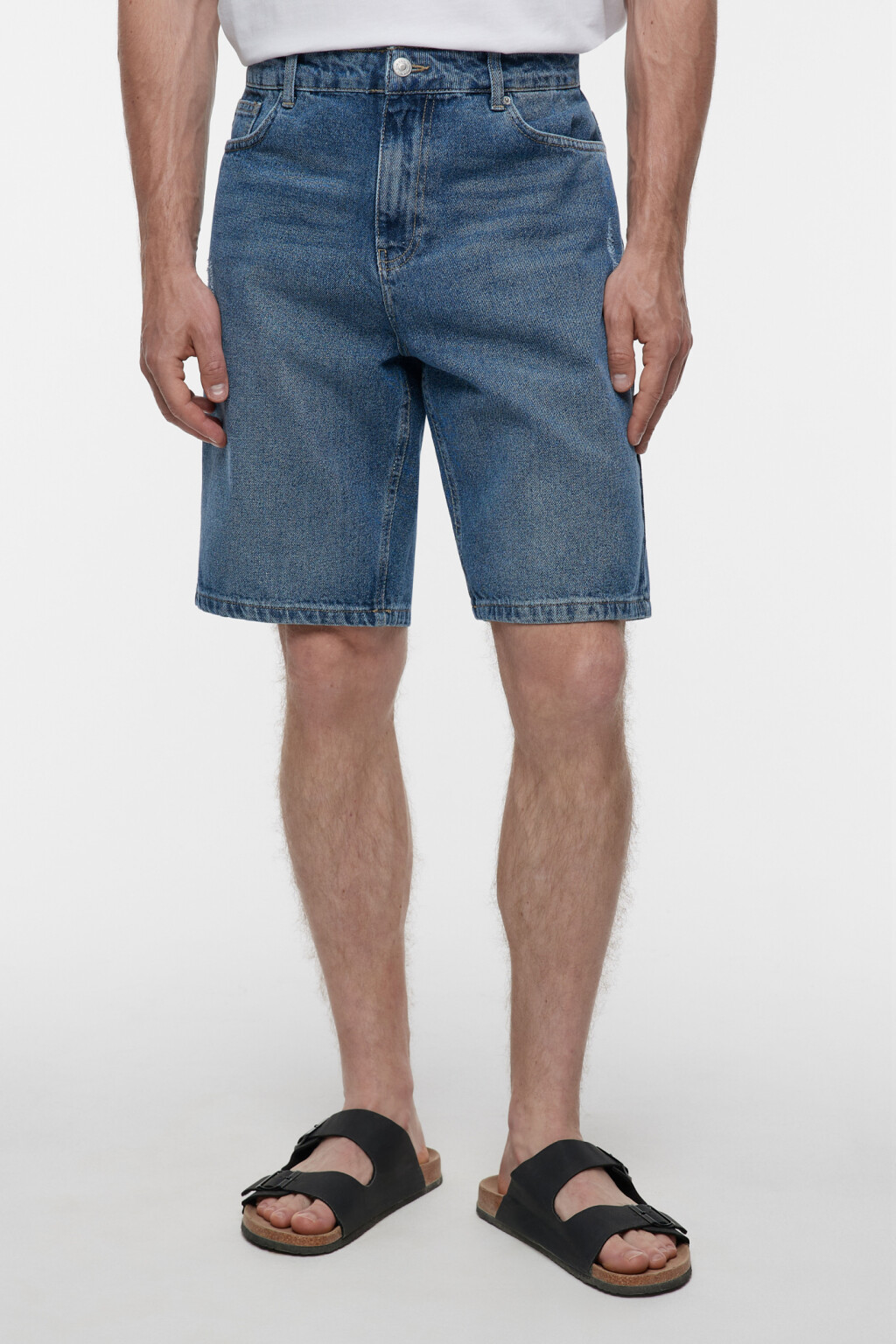 Шорты slim джинсовые короткие со средней посадкой - цвет синий - 2