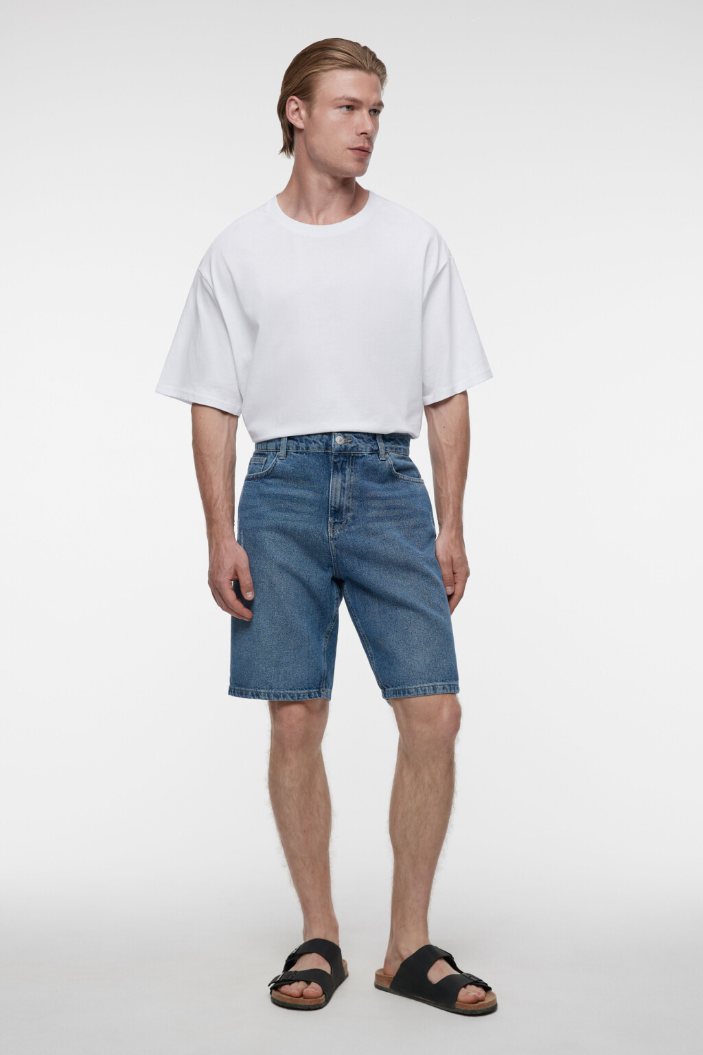 Шорты slim джинсовые короткие со средней посадкой - цвет синий - 5