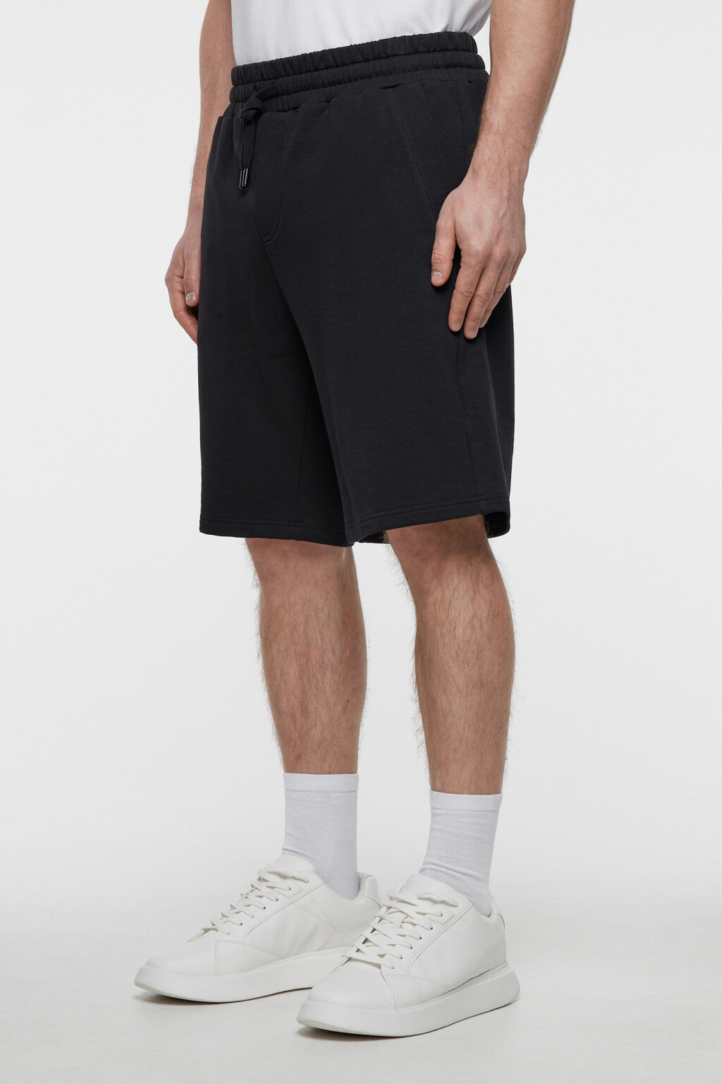 Шорты хлопковые прямые с поясом на завязках - цвет черный - 3