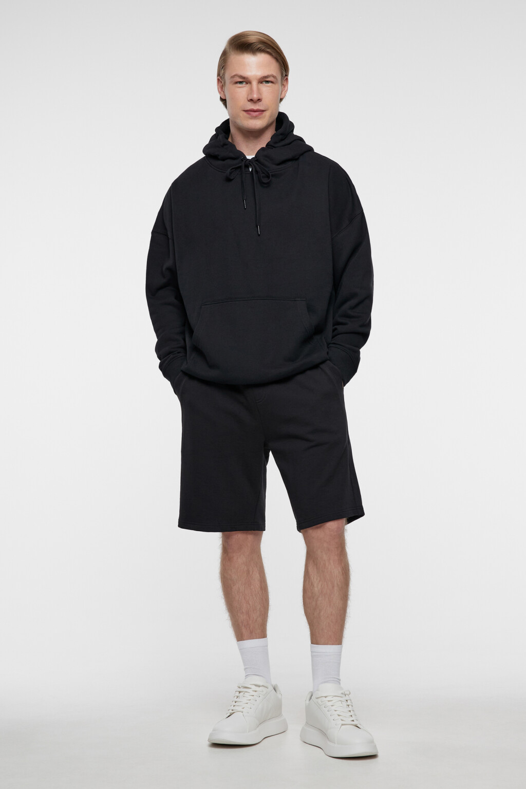 Шорты хлопковые прямые с поясом на завязках - цвет черный - 1