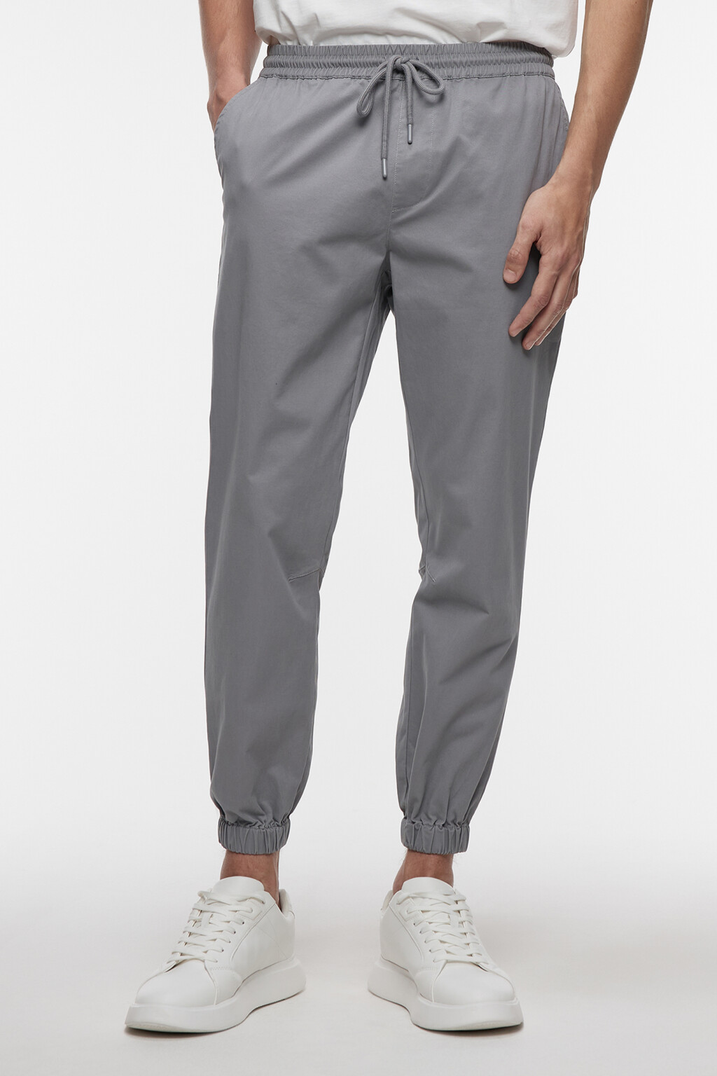 Брюки-джоггеры хлопковые с поясом на завязках - цвет серый - 1