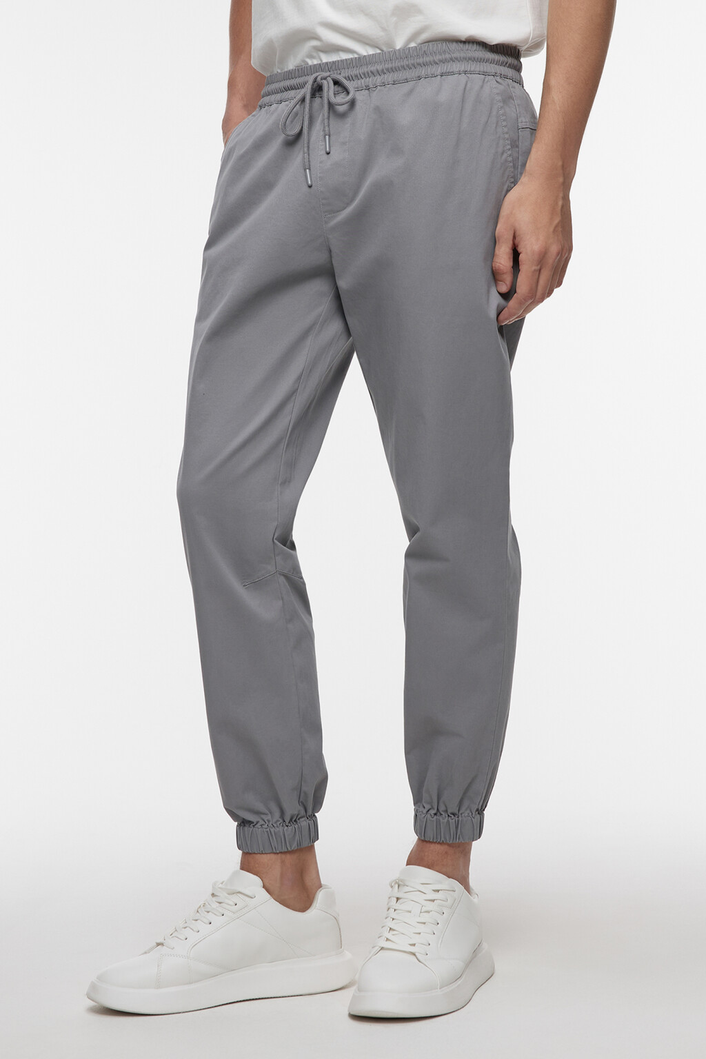 Брюки-джоггеры хлопковые с поясом на завязках - цвет серый - 2