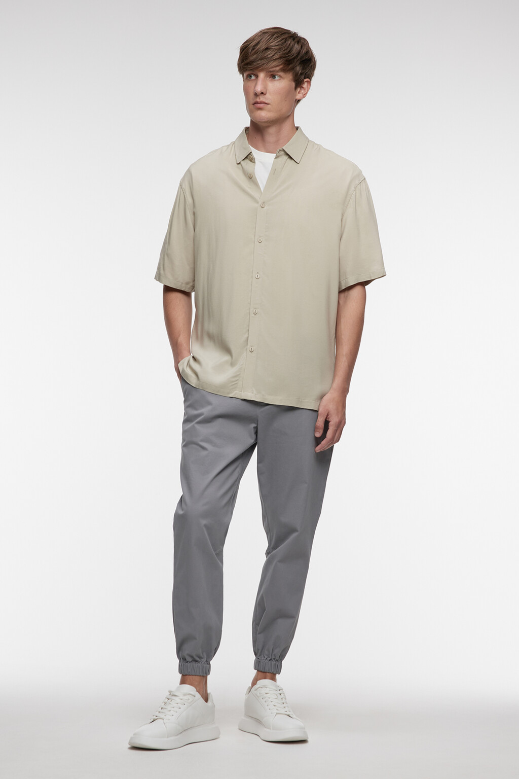 Брюки-джоггеры хлопковые с поясом на завязках - цвет серый - 4