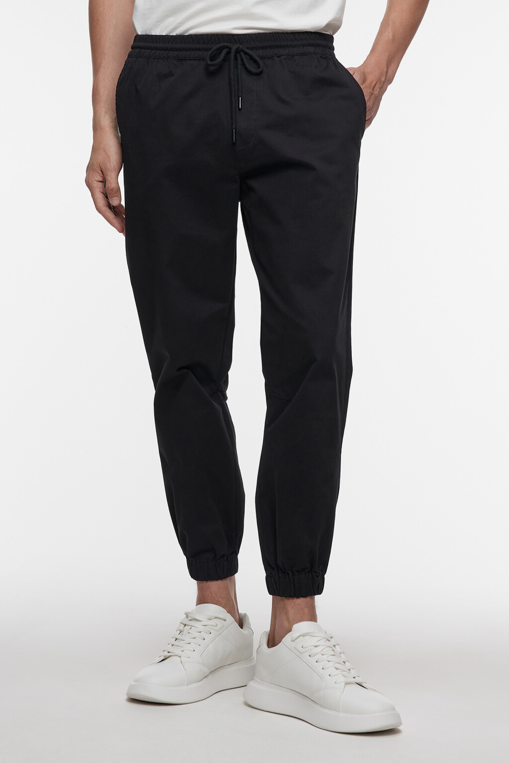 Брюки-джоггеры хлопковые с поясом на завязках - цвет черный - 2