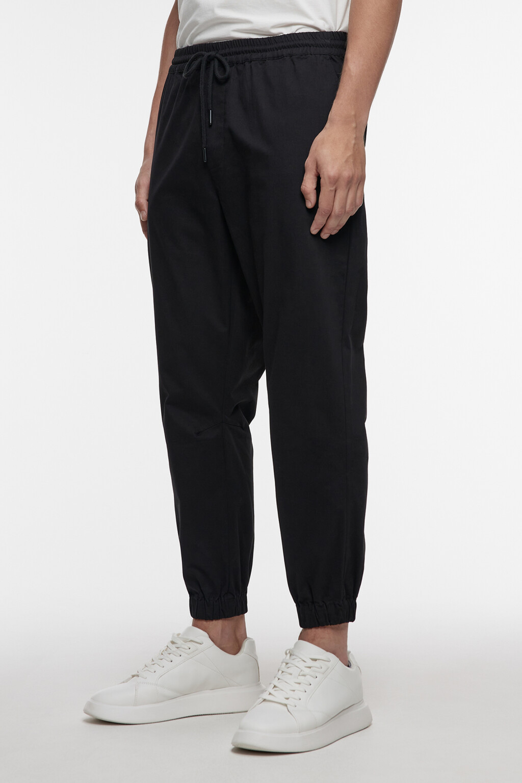 Брюки-джоггеры хлопковые с поясом на завязках - цвет черный - 3