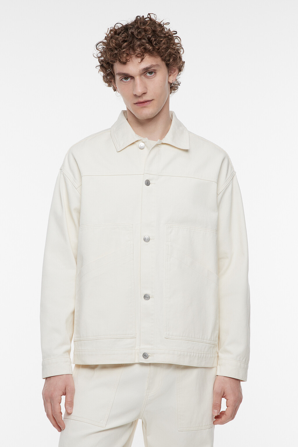 Куртка-рубашка прямая джинсовая с карманами - цвет бежевый - 2