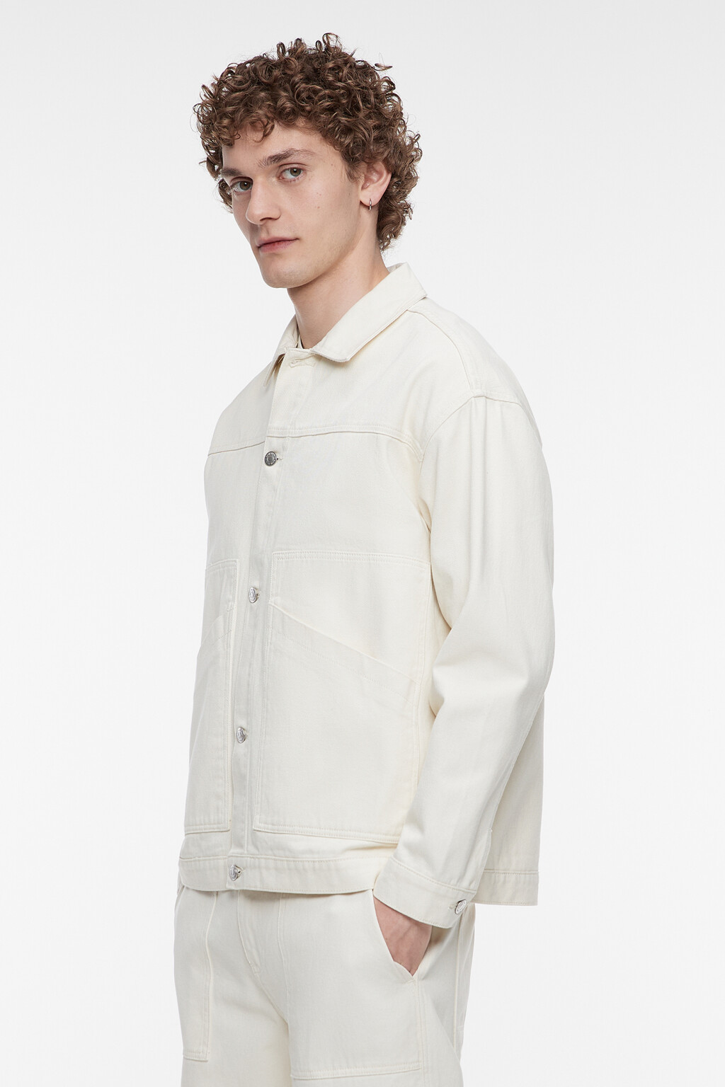 Куртка-рубашка прямая джинсовая с карманами - цвет бежевый - 3