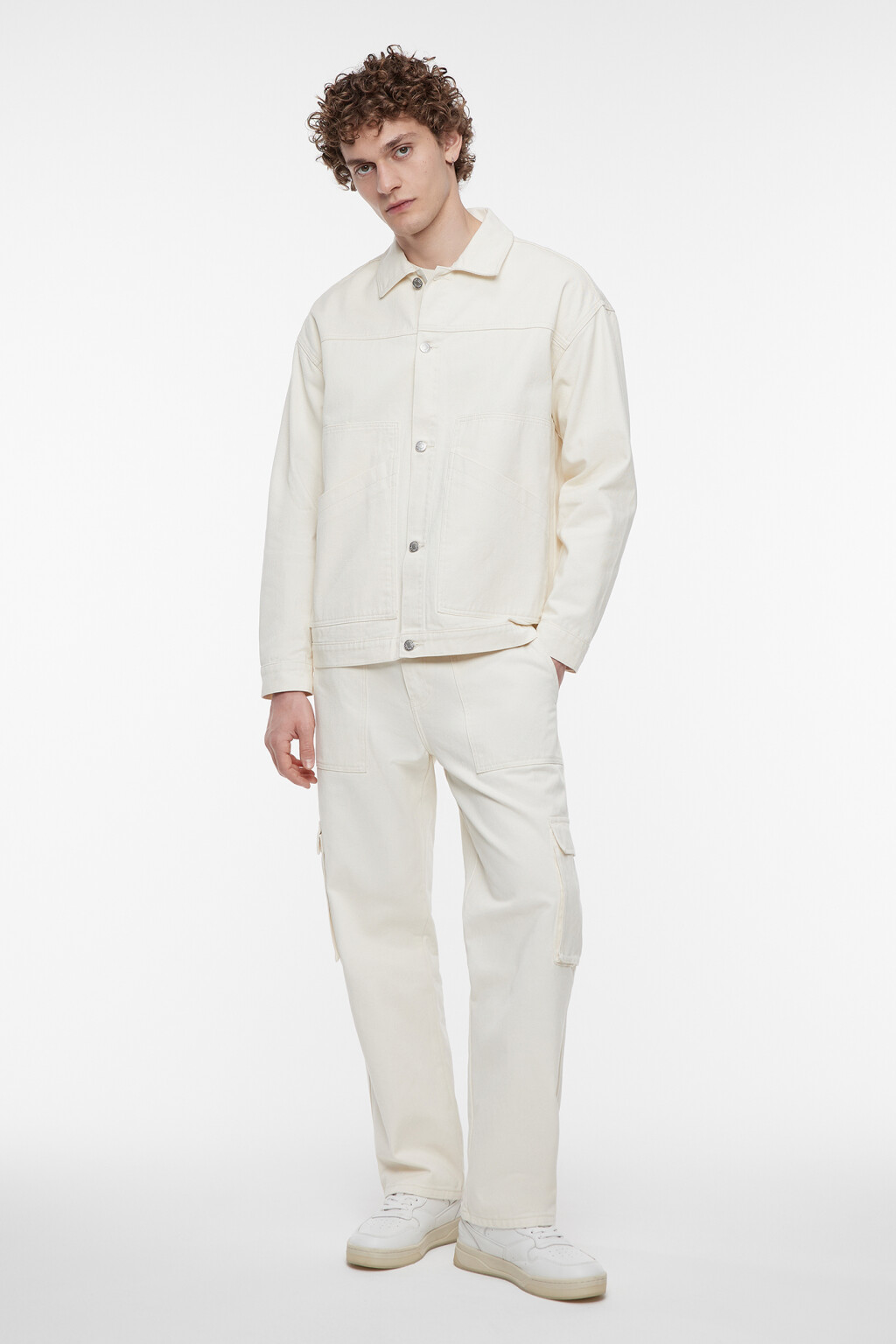 Куртка-рубашка прямая джинсовая с карманами - цвет бежевый - 1