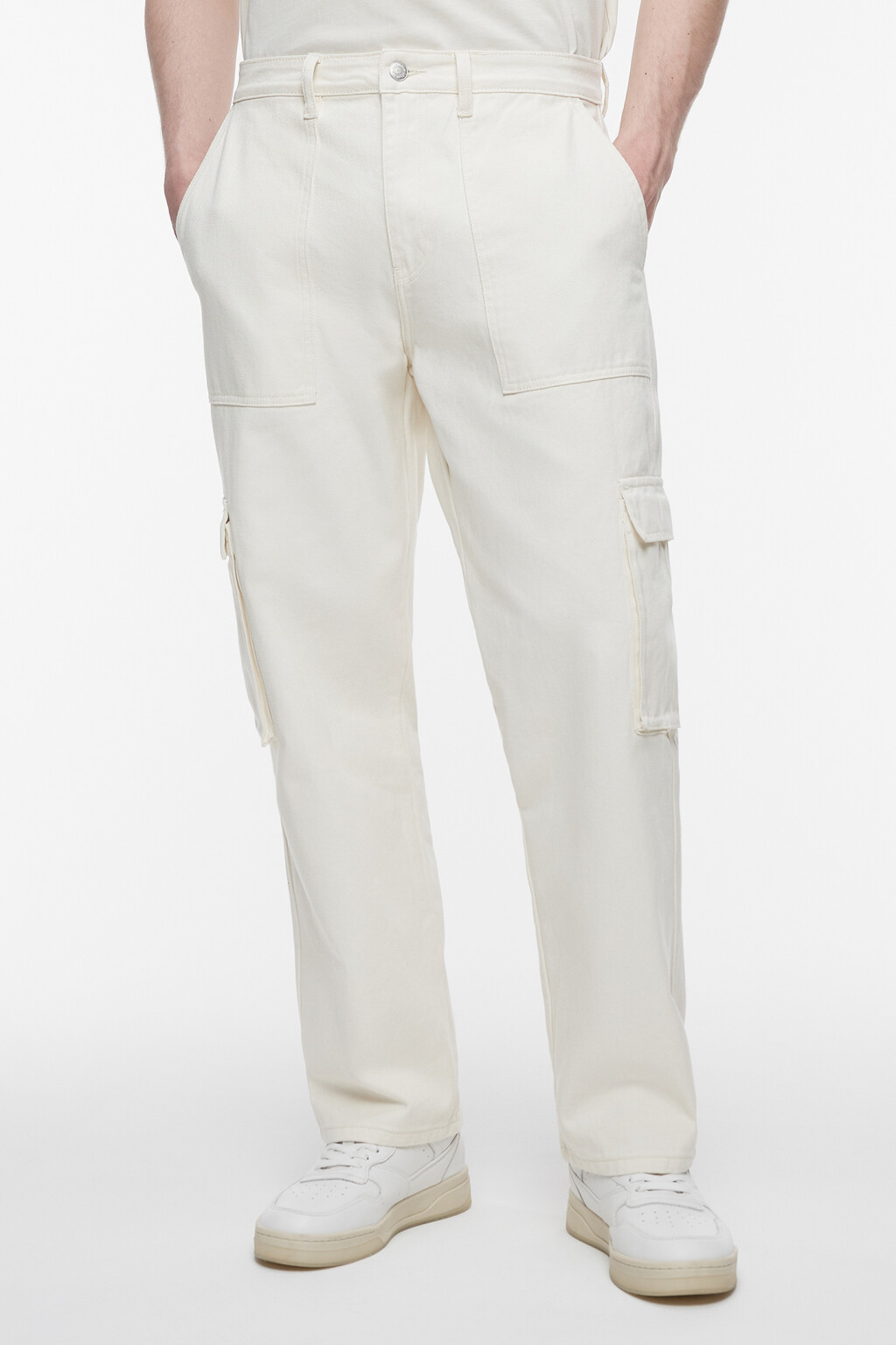 Джинсы карго широкие с накладными карманами - цвет бежевый - 2
