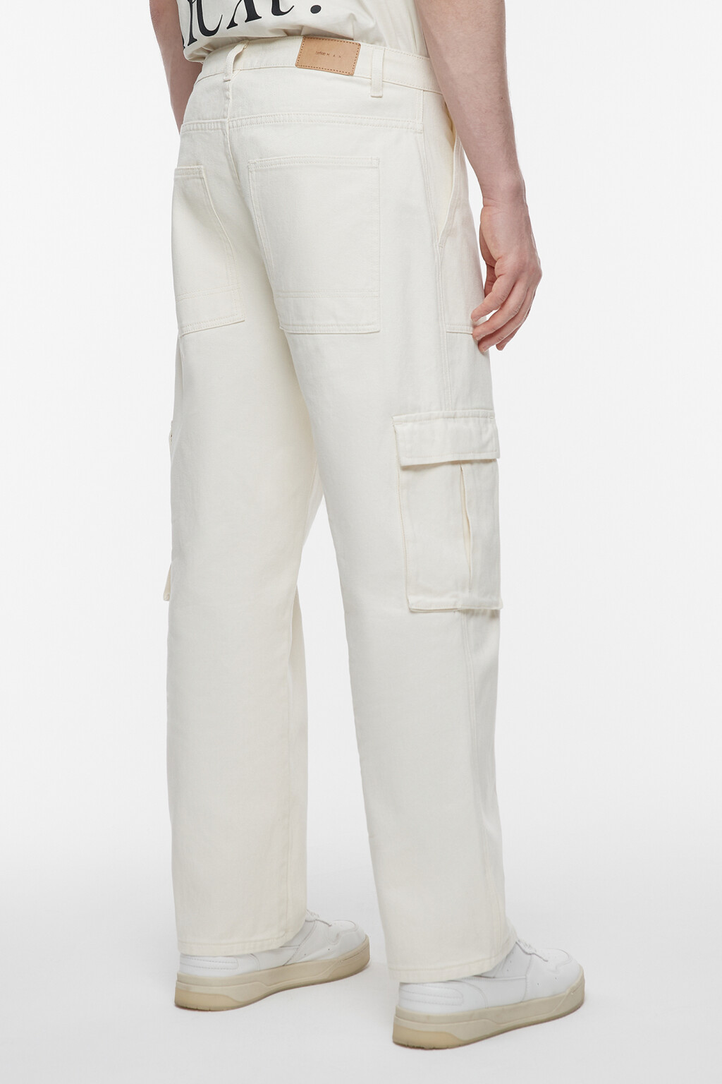 Джинсы карго широкие с накладными карманами - цвет бежевый - 3