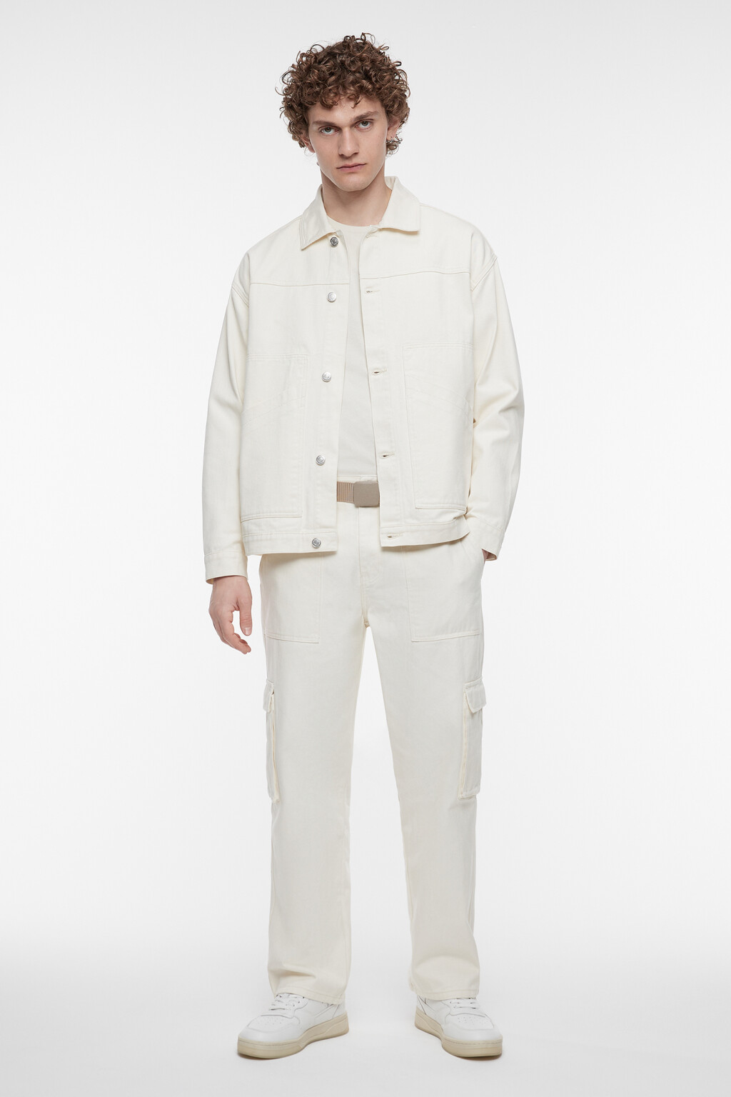 Джинсы карго широкие с накладными карманами - цвет бежевый - 4