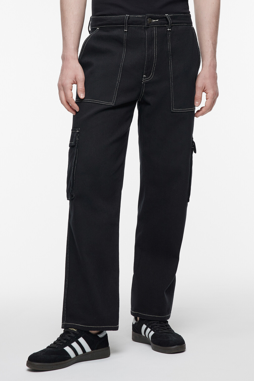 Джинсы карго широкие с накладными карманами - цвет черный - 2