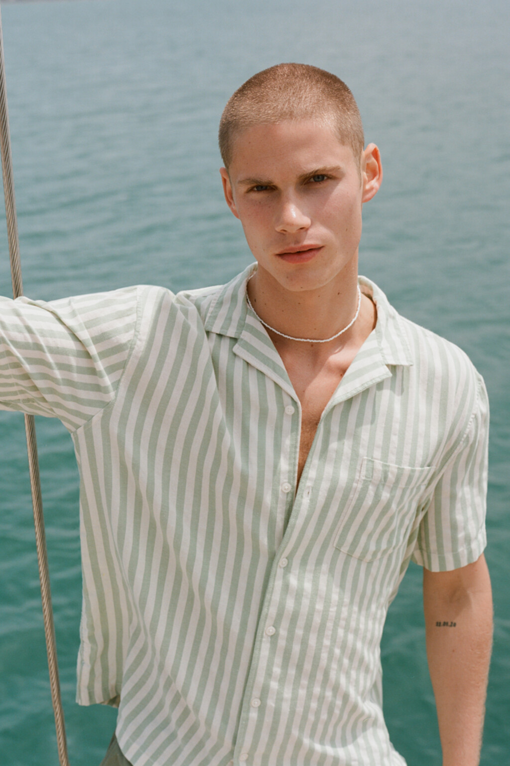 Рубашка прямая в полоску с коротким рукавом - цвет зеленый - 8