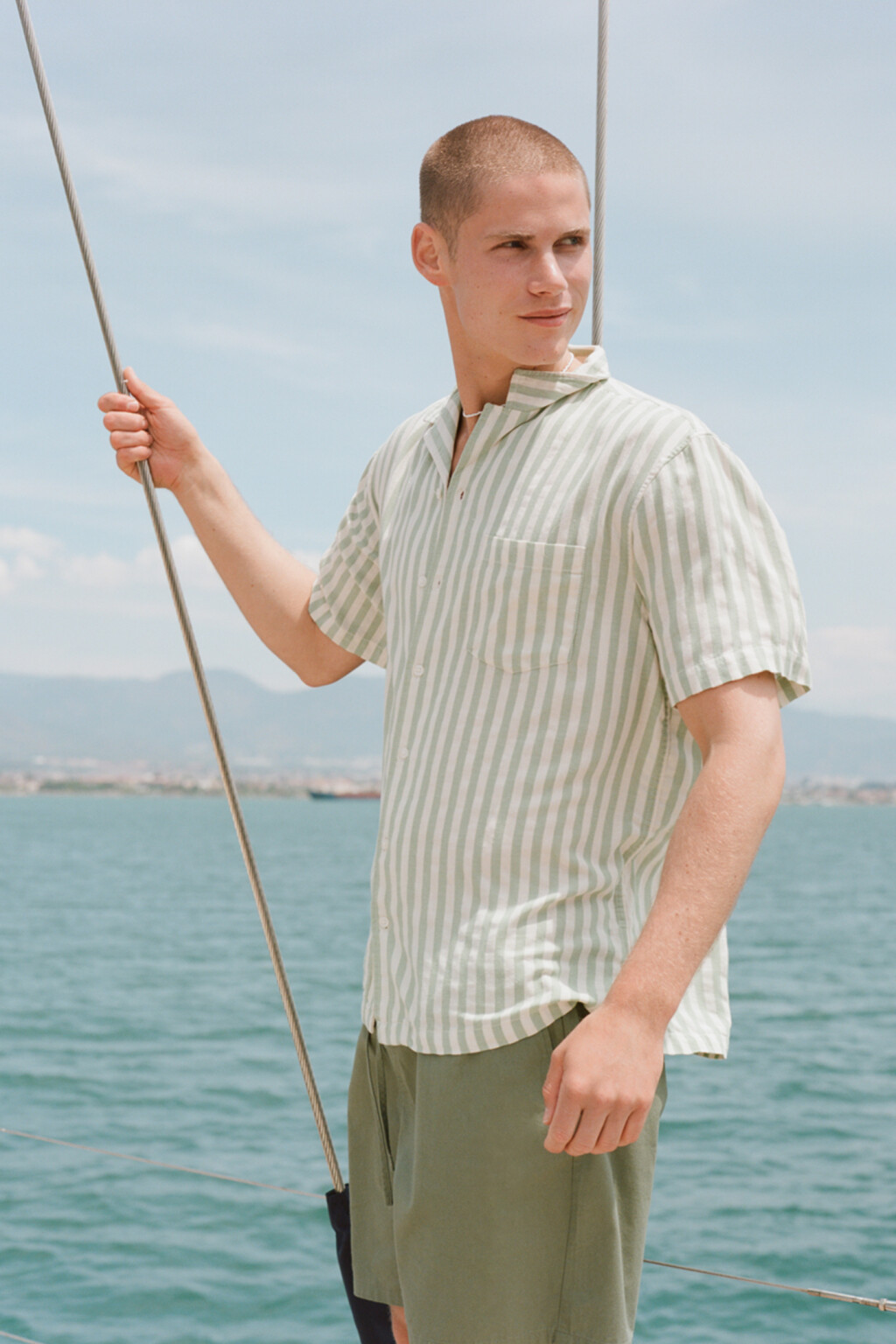 Рубашка прямая в полоску с коротким рукавом - цвет зеленый - 9