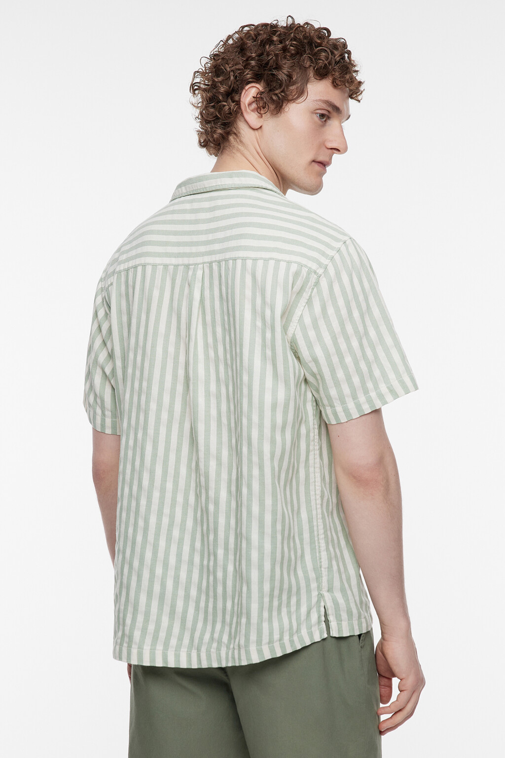 Рубашка прямая в полоску с коротким рукавом - цвет зеленый - 5