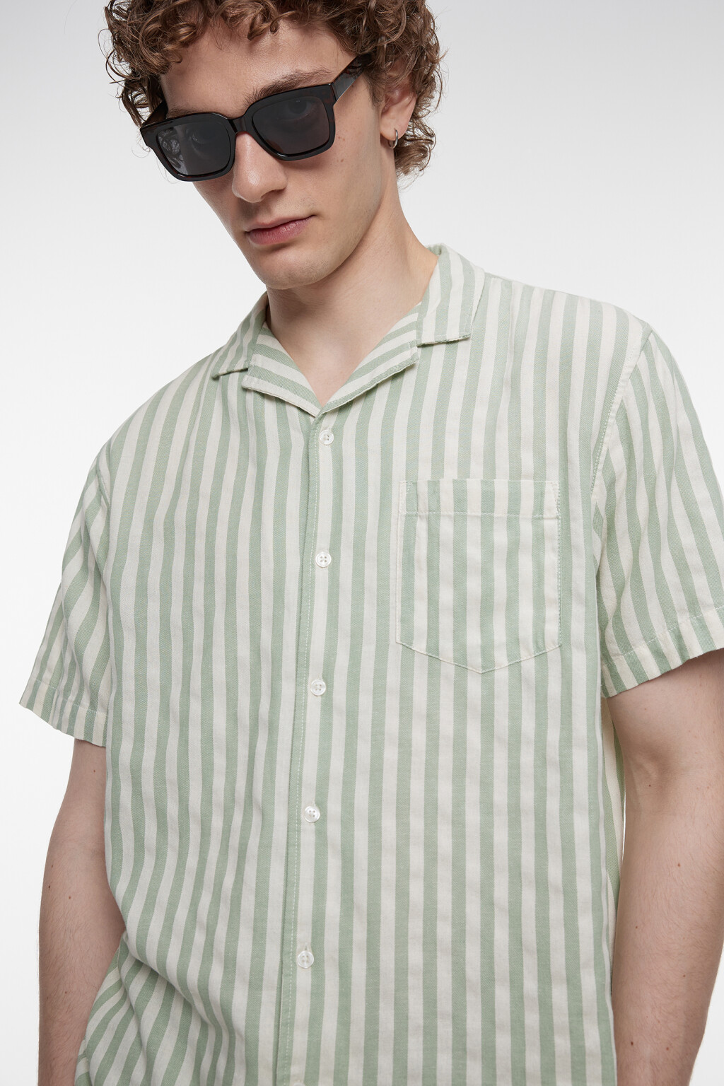 Рубашка прямая в полоску с коротким рукавом - цвет зеленый - 2