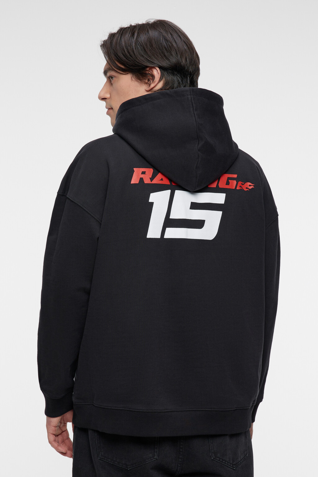 Худи хлопковая с капюшоном и принтом в стиле Racing - цвет черный - 4