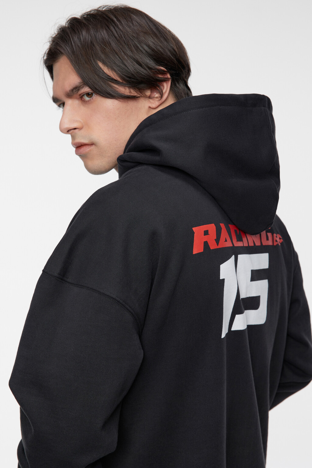 Худи хлопковая с капюшоном и принтом в стиле Racing - цвет черный - 1