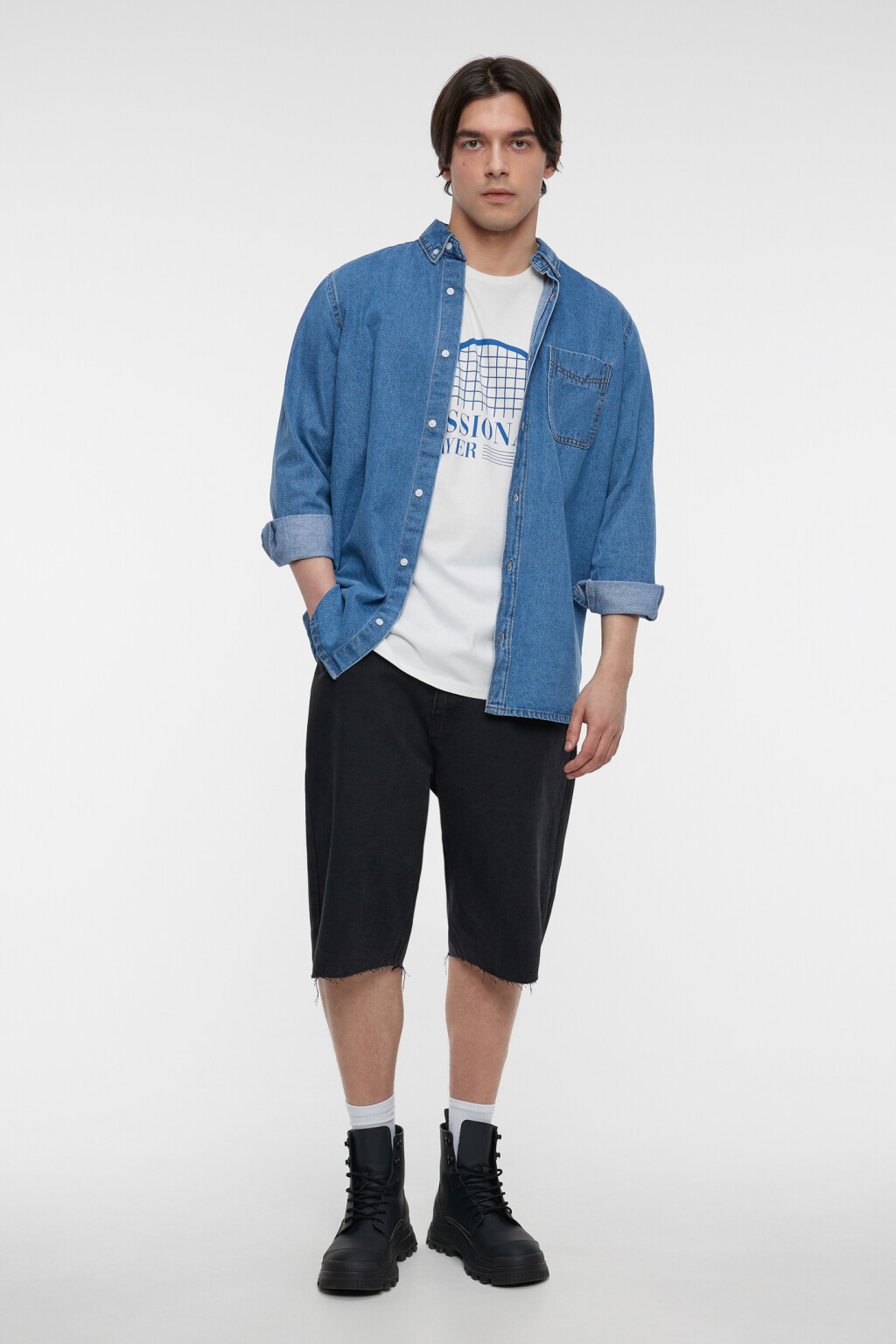 Футболка хлопковая прямая с принтом-надписью - цвет белый - 5