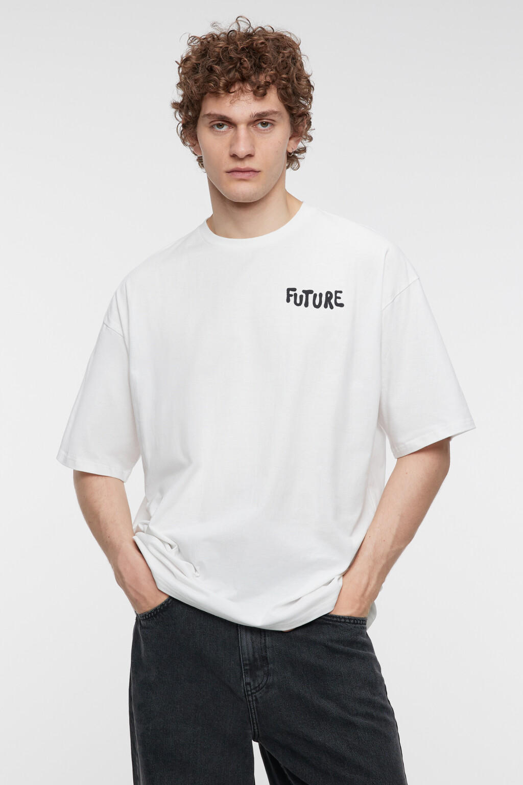 Футболка oversize хлопковая с принтом-надписью - цвет черный - 2