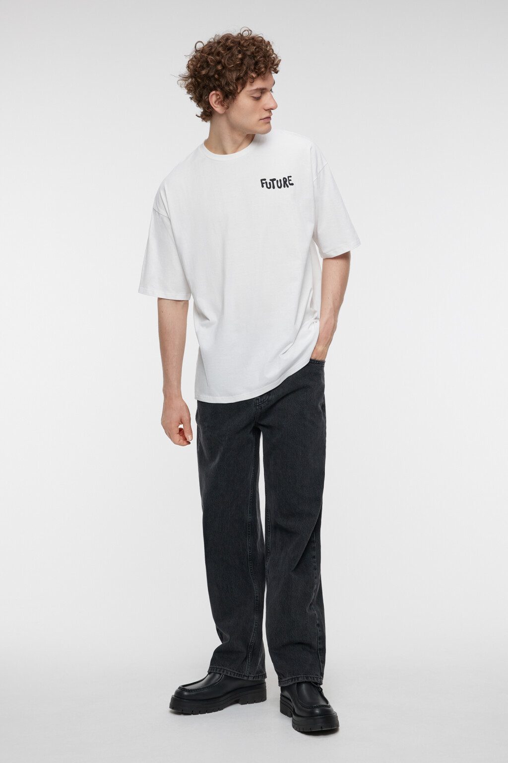 Футболка oversize хлопковая с принтом-надписью - цвет черный - 5