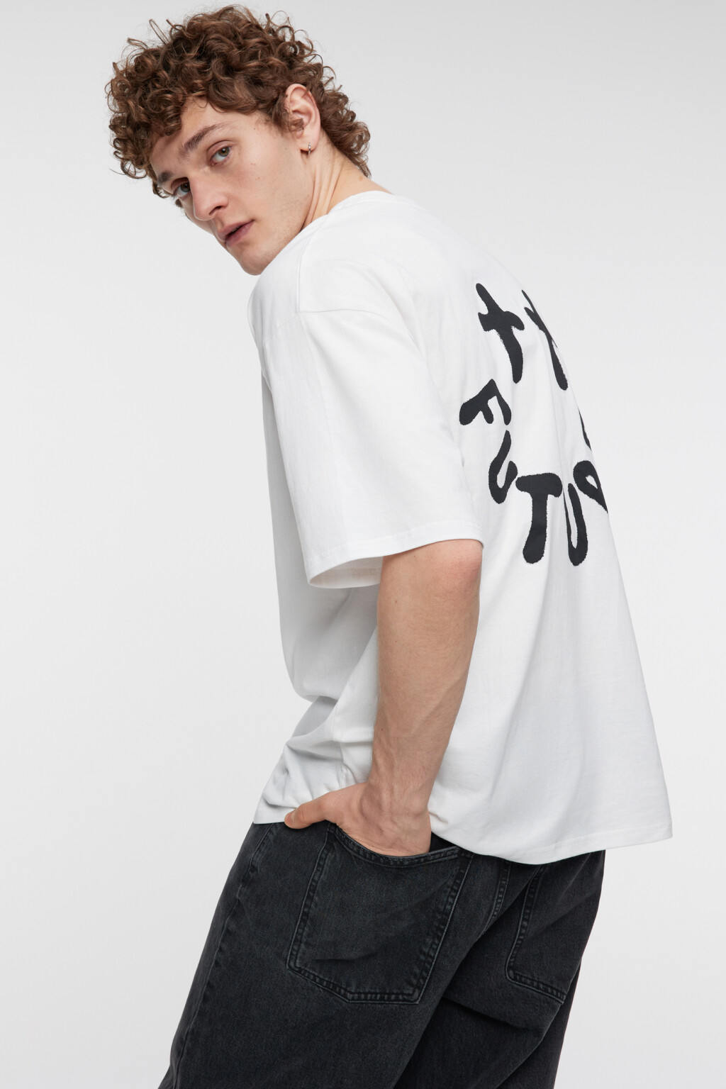 Футболка oversize хлопковая с принтом-надписью - цвет черный - 1