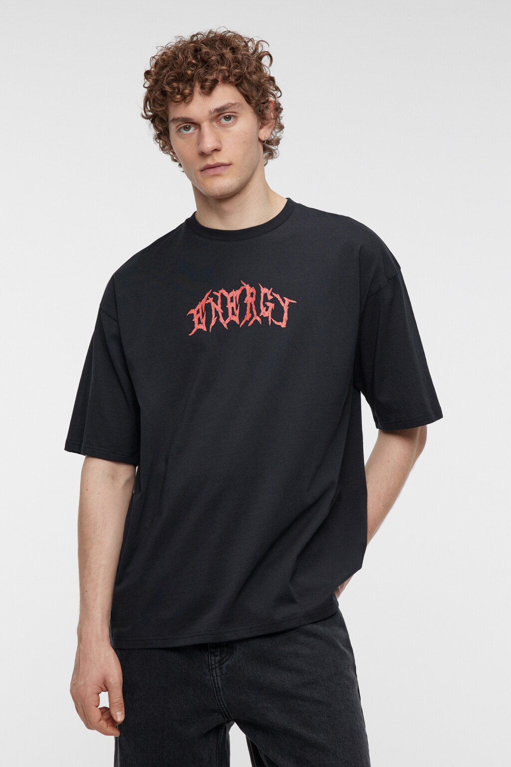 Футболка oversize хлопковая с принтом-надписью - цвет черный - 2