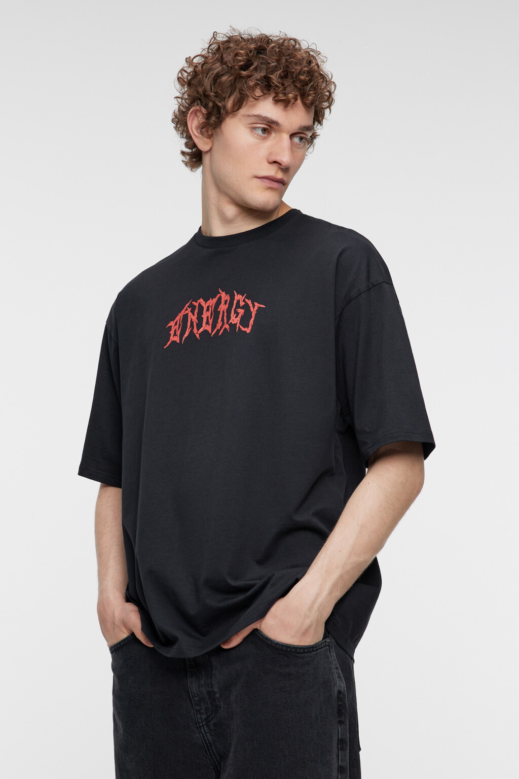 Футболка oversize хлопковая с принтом-надписью - цвет черный - 4